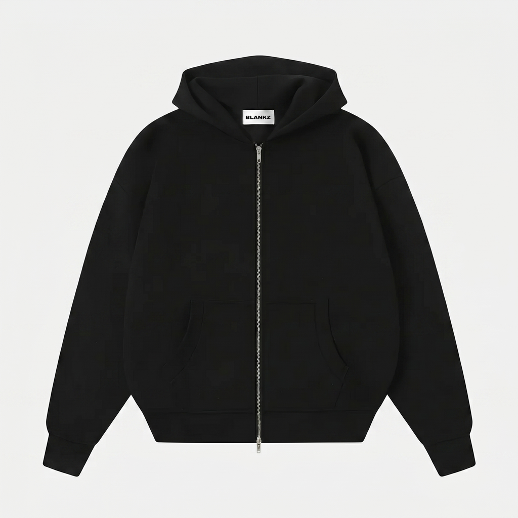520 GSM Zip-Up Hoodie — Black
